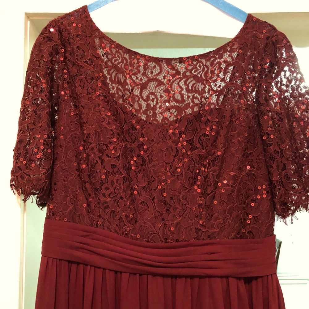 Burgundy JJ’s house bridesmaid dress